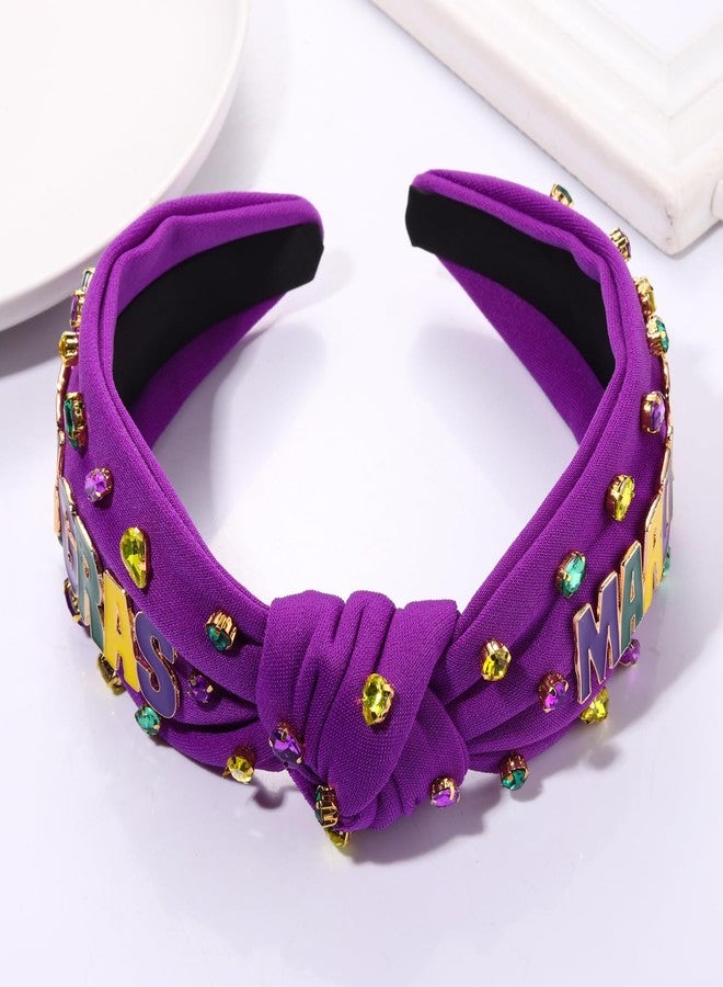 boderier Mardi Gras Headband Fleur De Lis Crown Mask Jeweled Crystal Embellished Knotted Headband Carnival Festive Holiday Hair Accessories (Enamel Mardi Gras) - Image 2